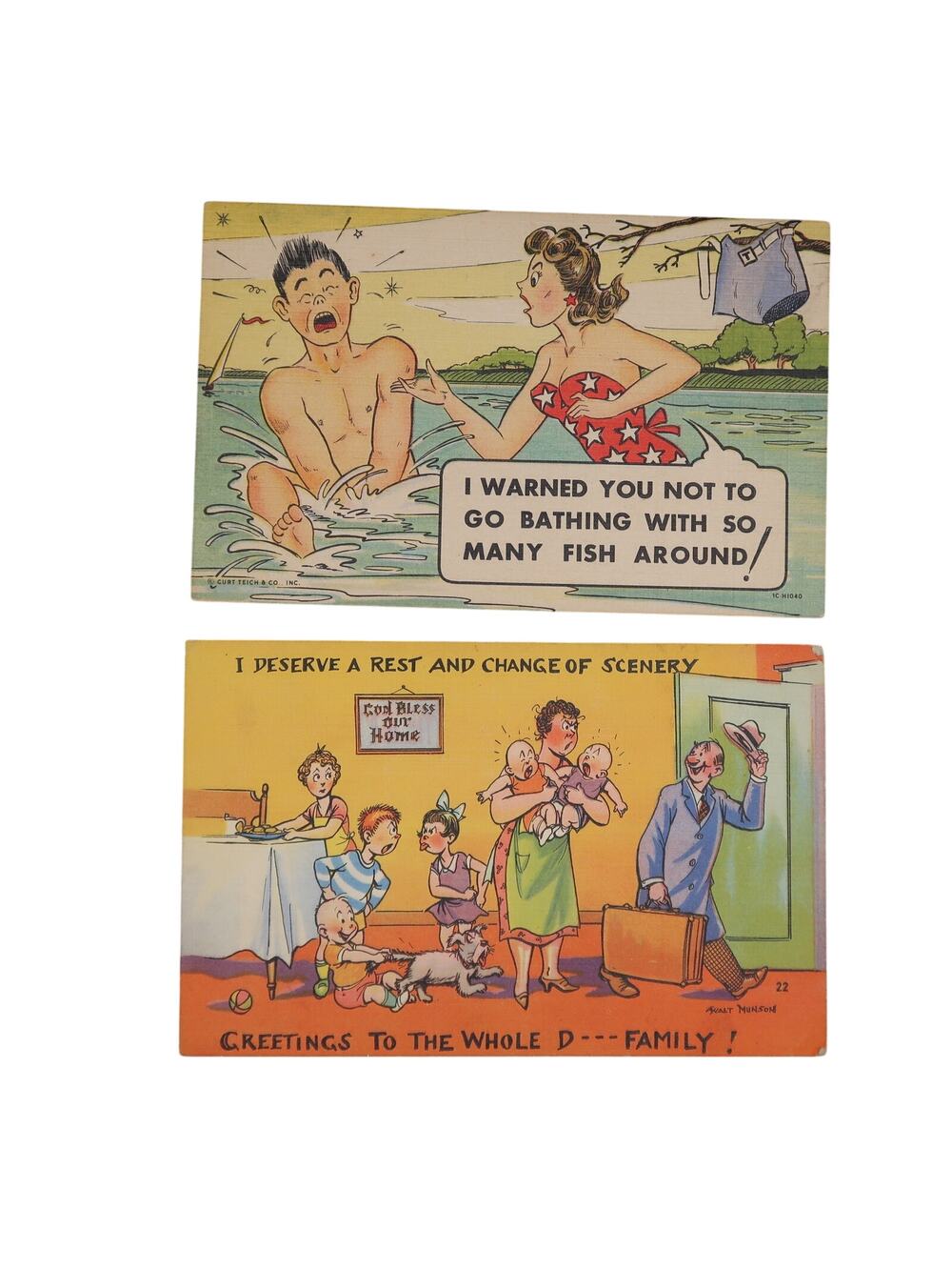 Cartoon Post Card Set of 2 Humorous Vintage 1950s 3.5 x 5.5 in Posted